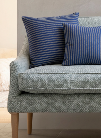 Woven Blue and Grey Striped Cushion Cover